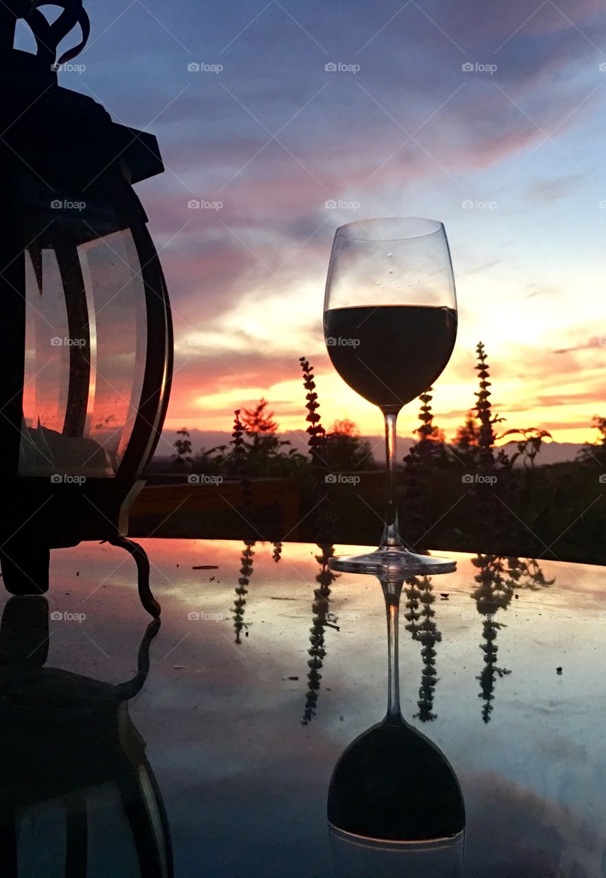 Red wine at sunset 