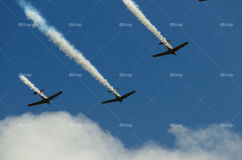 World War II planes flying over Auckland. ANZAC Day. New Zealand. 2016