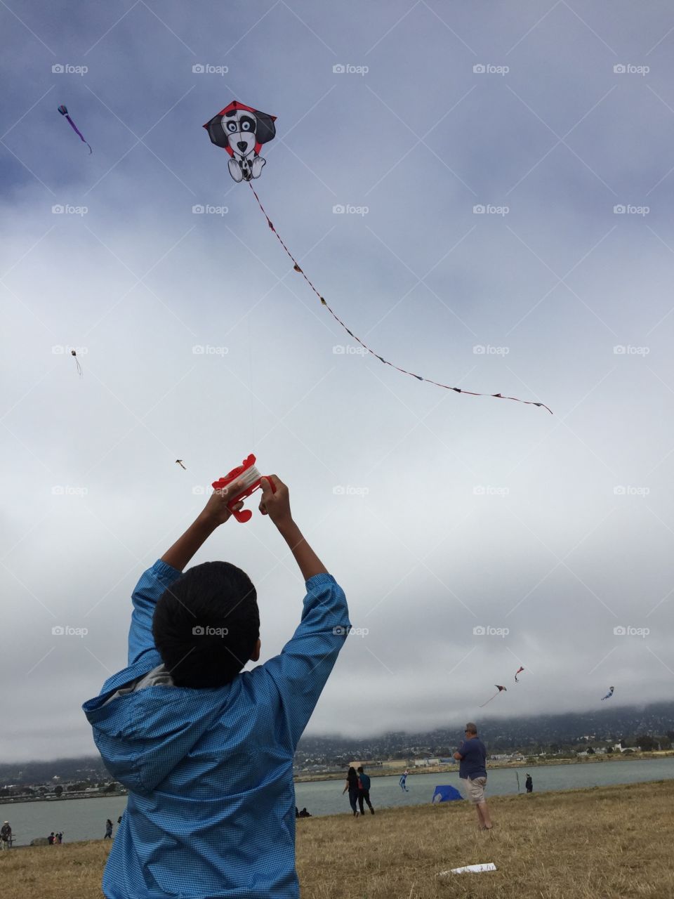 Kid flying kite on a breezy day