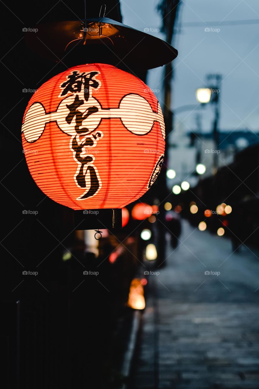 Lantern light at night in japan
