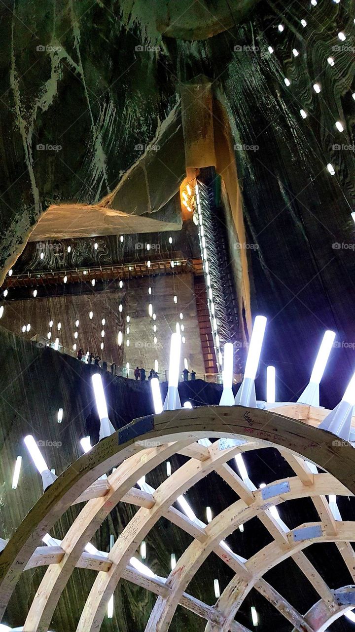 multiple lights at Turda Salt Mine, Romania