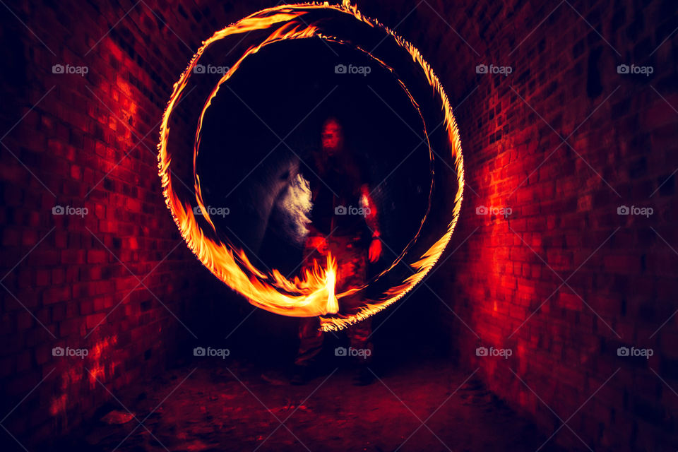 Demons gate - portal to another dimension. Man invocating devil.