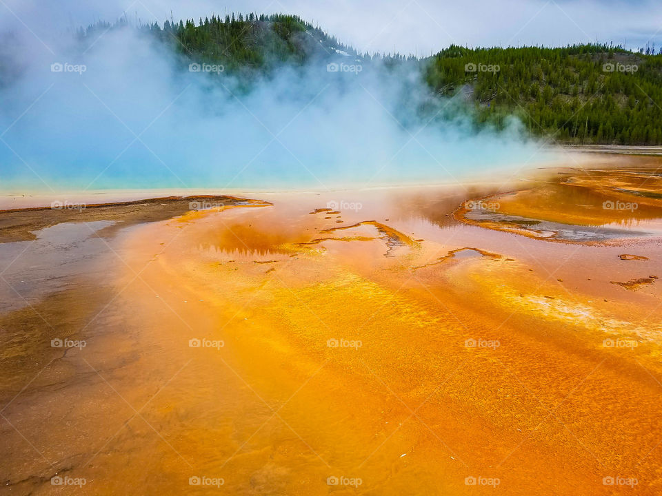 Cold morning at Grand Prismatic Hotsprings Yellowstone National Park