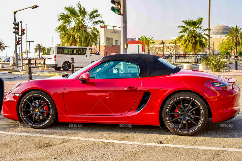 Colour Red. Red porsche car
