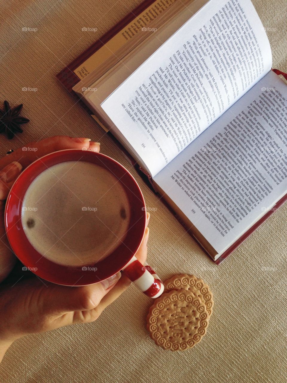 Coffee with cookies . While reading 