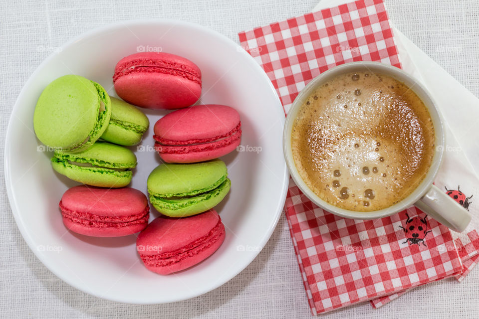 macaroons and a cup of coffee