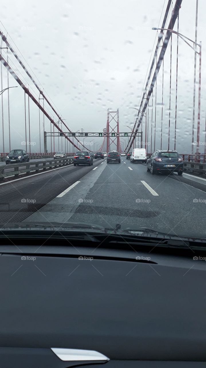 on the road in a rainy day