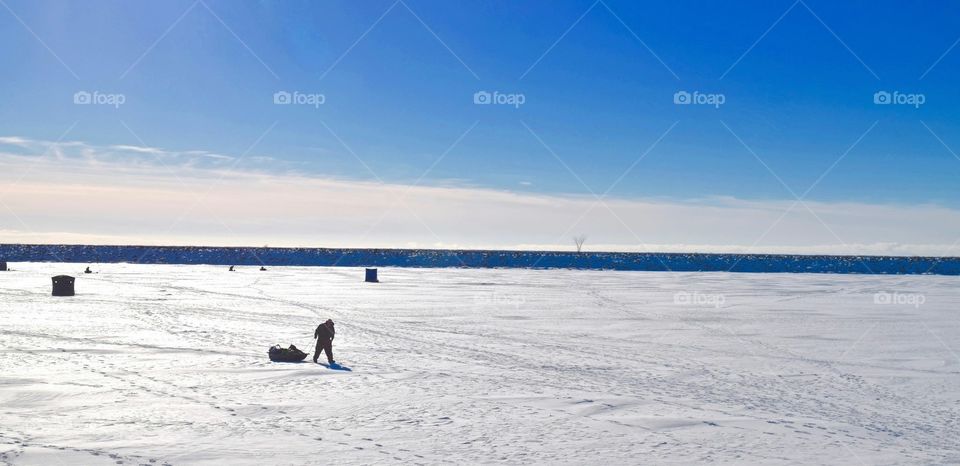 Ice fishing Lake Erie NY.
