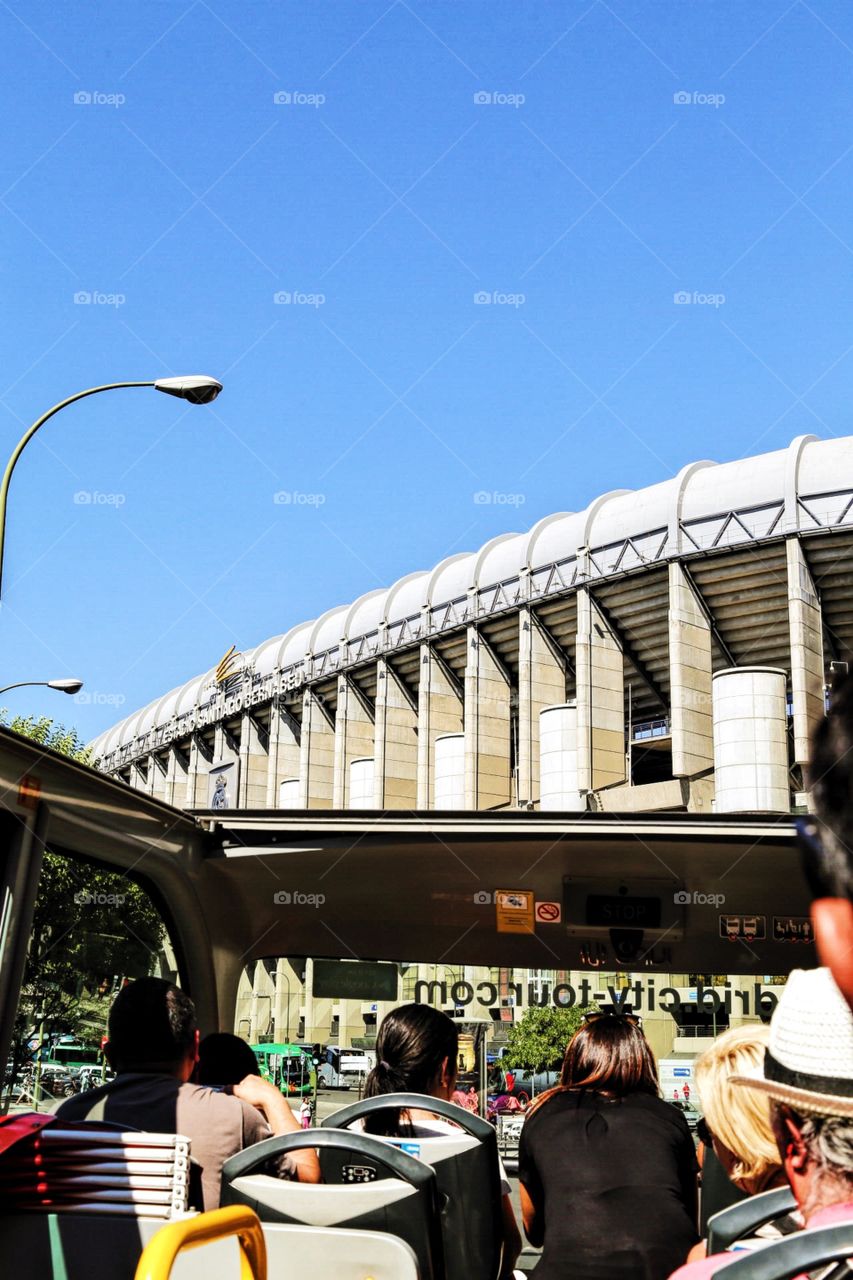 Looking up at Real Madrid's football stadium 