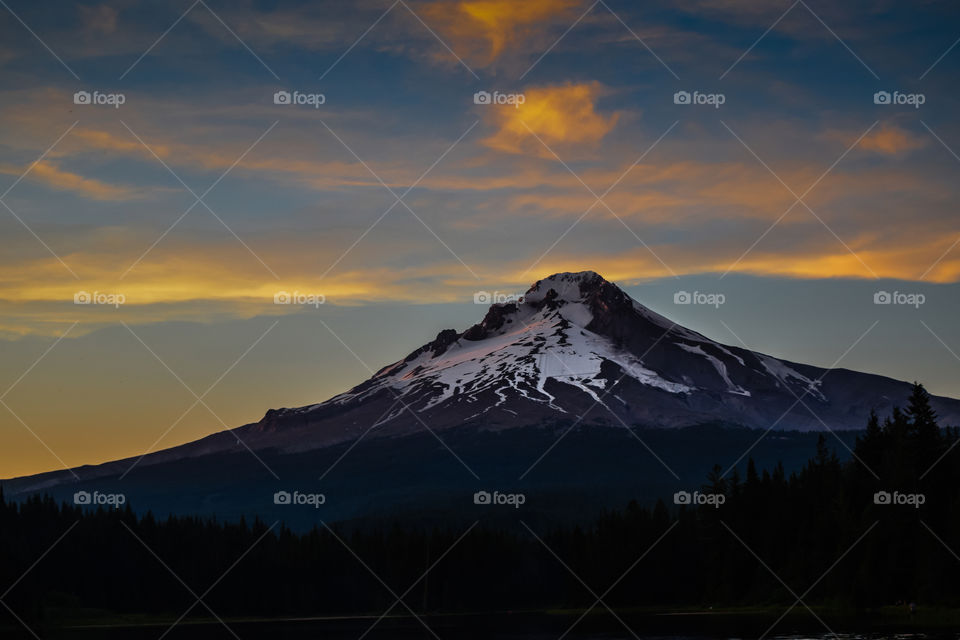 View of snowy mountain during sunset