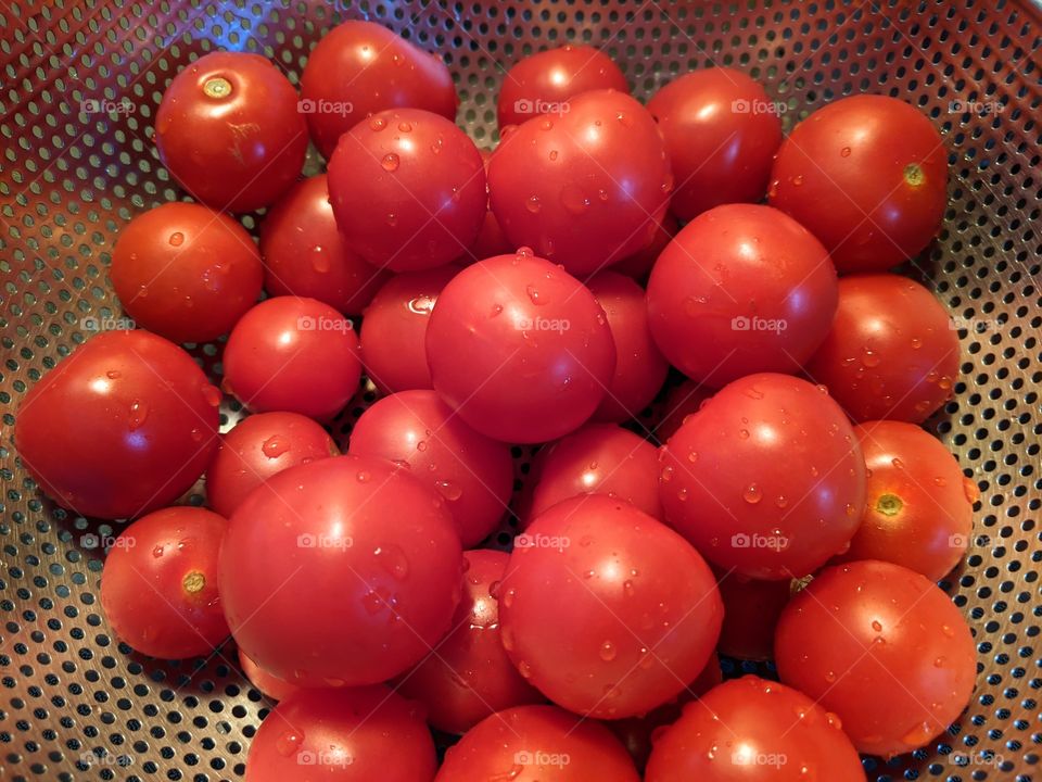 Red Tomatoes rinsed in a strainer grown in a home garden