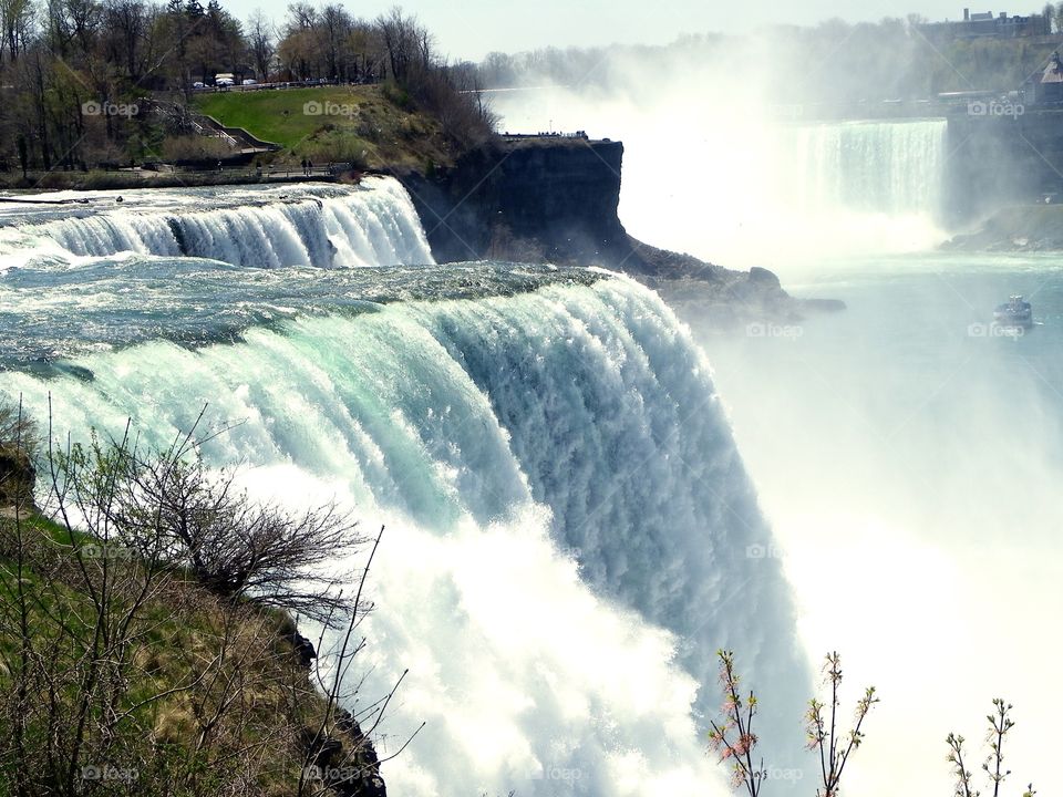 Niagara Waters. Closeup of Niagara Falls from the New York side in spring 