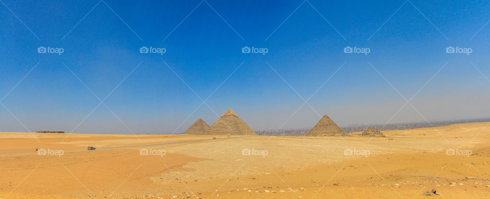 Panorama photo of Giza Pyramids of Egypt