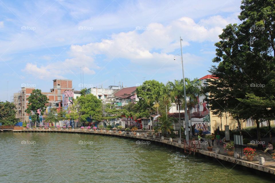 Colorful murals along Melaka River Walk in Unesco old town area