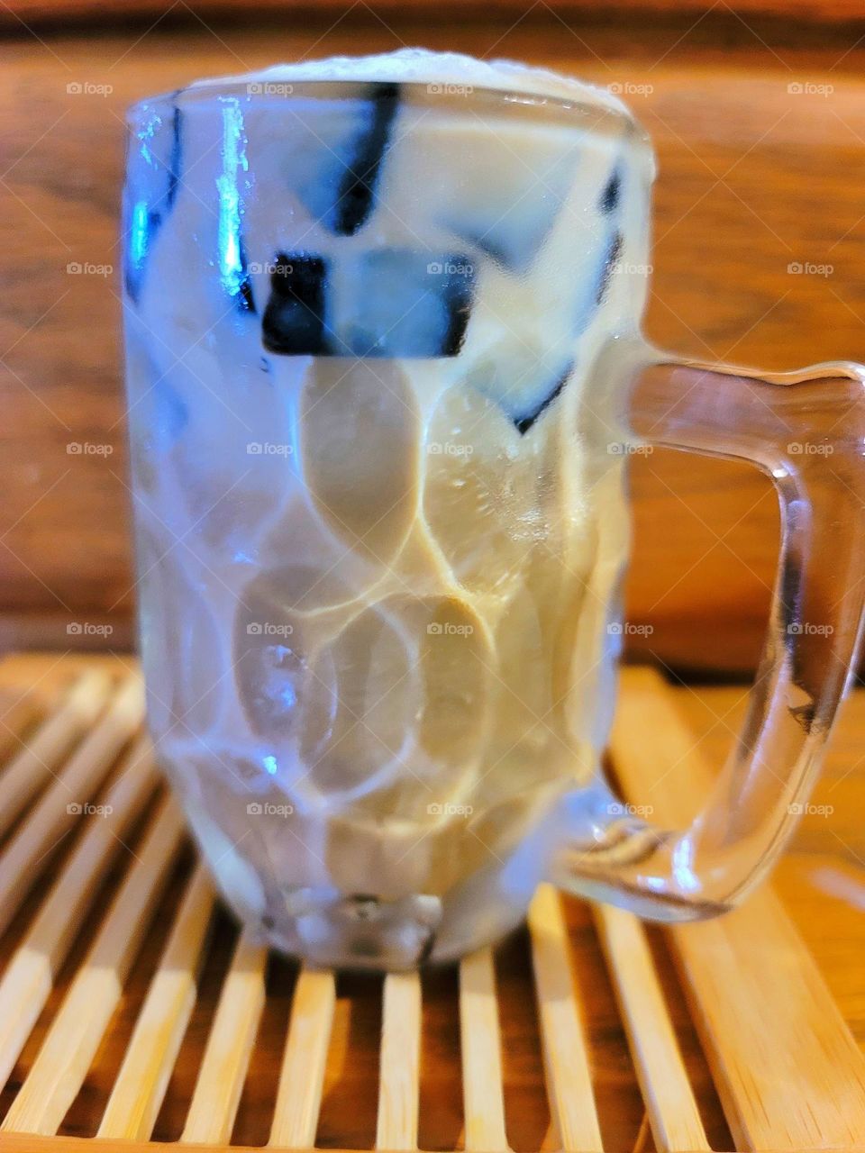 Coffee and milk foam plus grass jelly