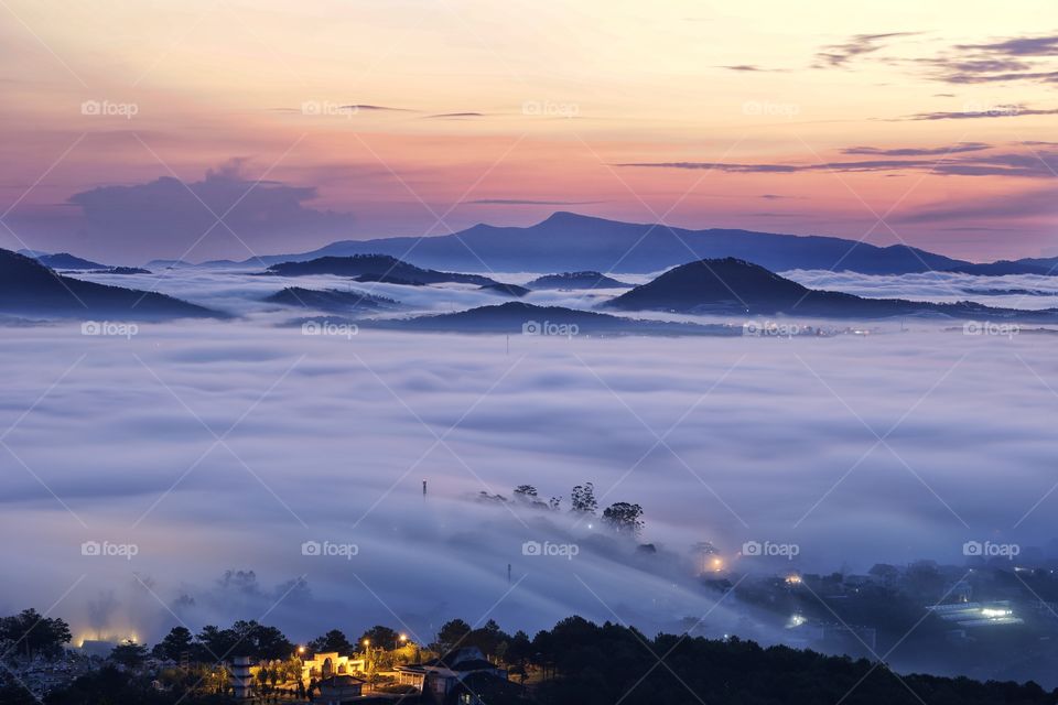 Dalat in early foggy morning