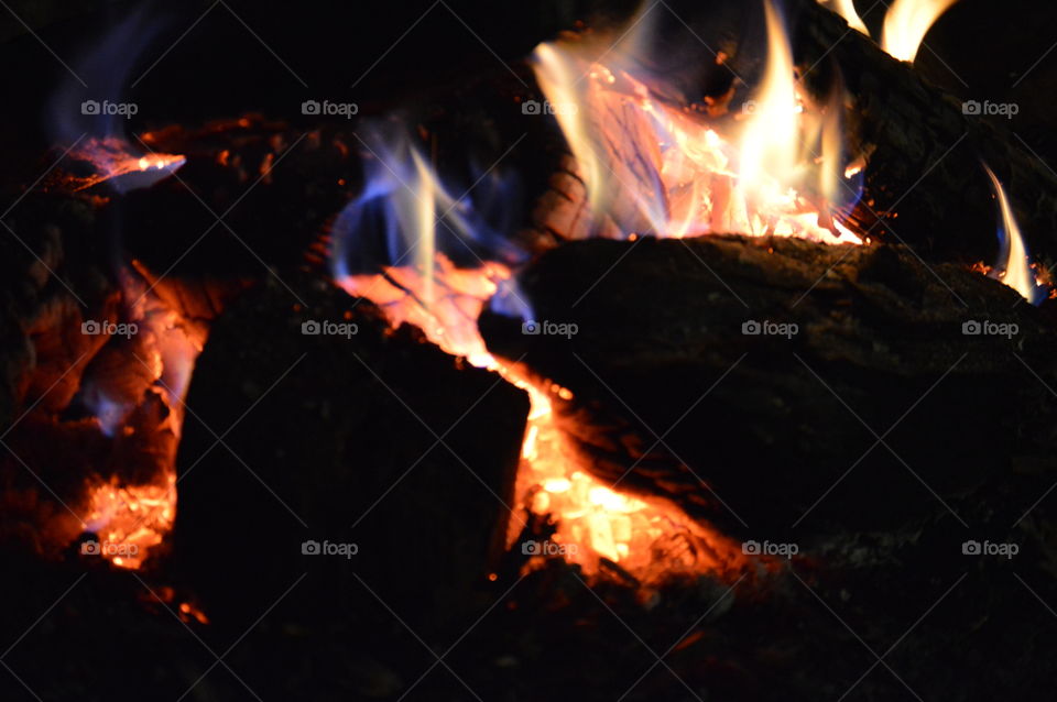 warm campfire at night