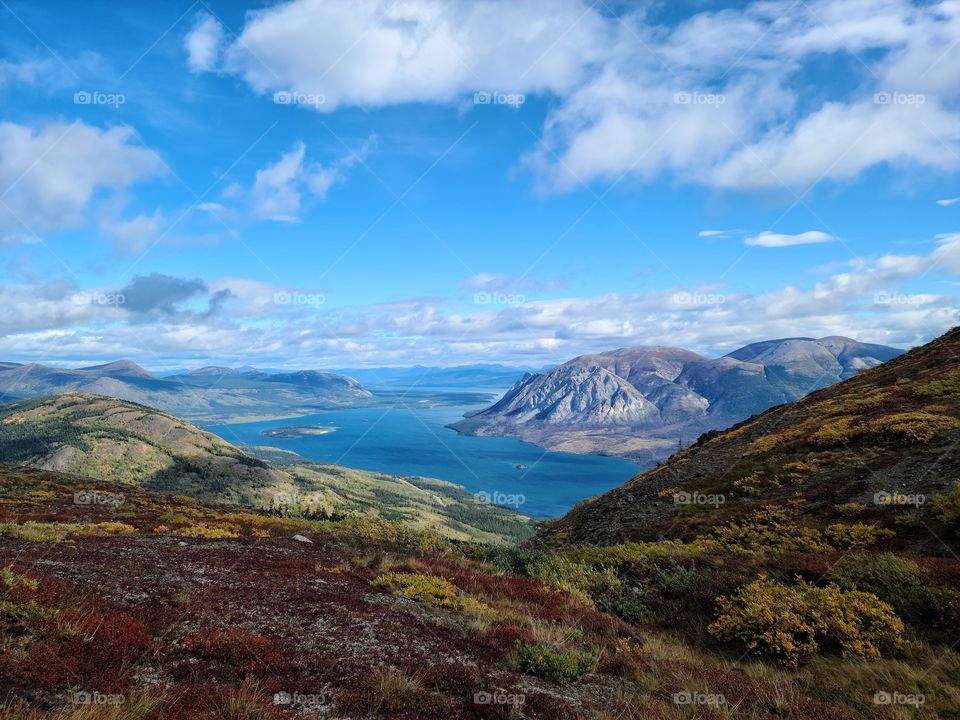 Beautiful view overlooking the lake in the Fall