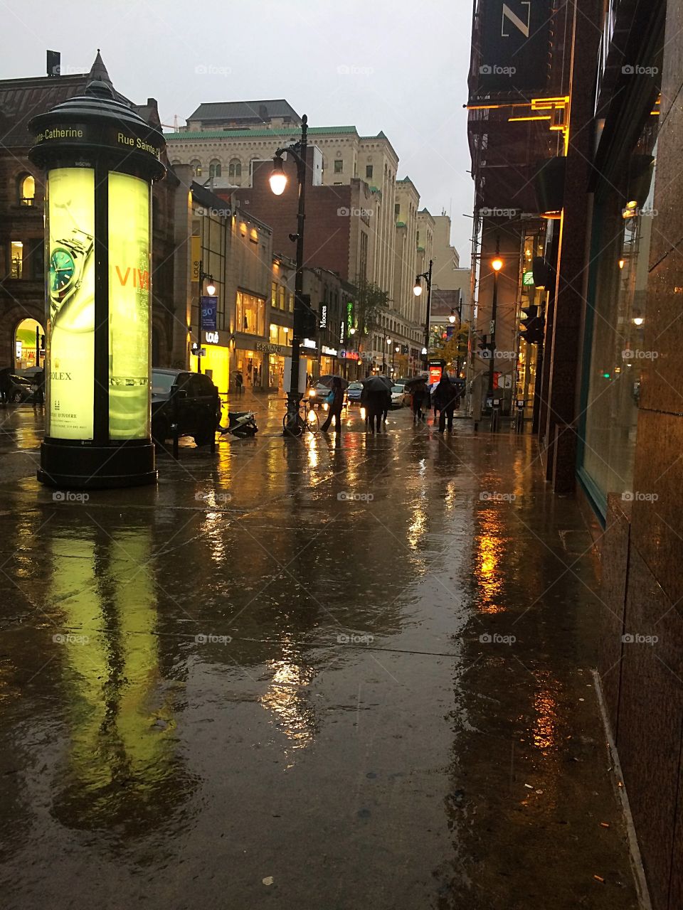 Rainy night Montreal downtown 