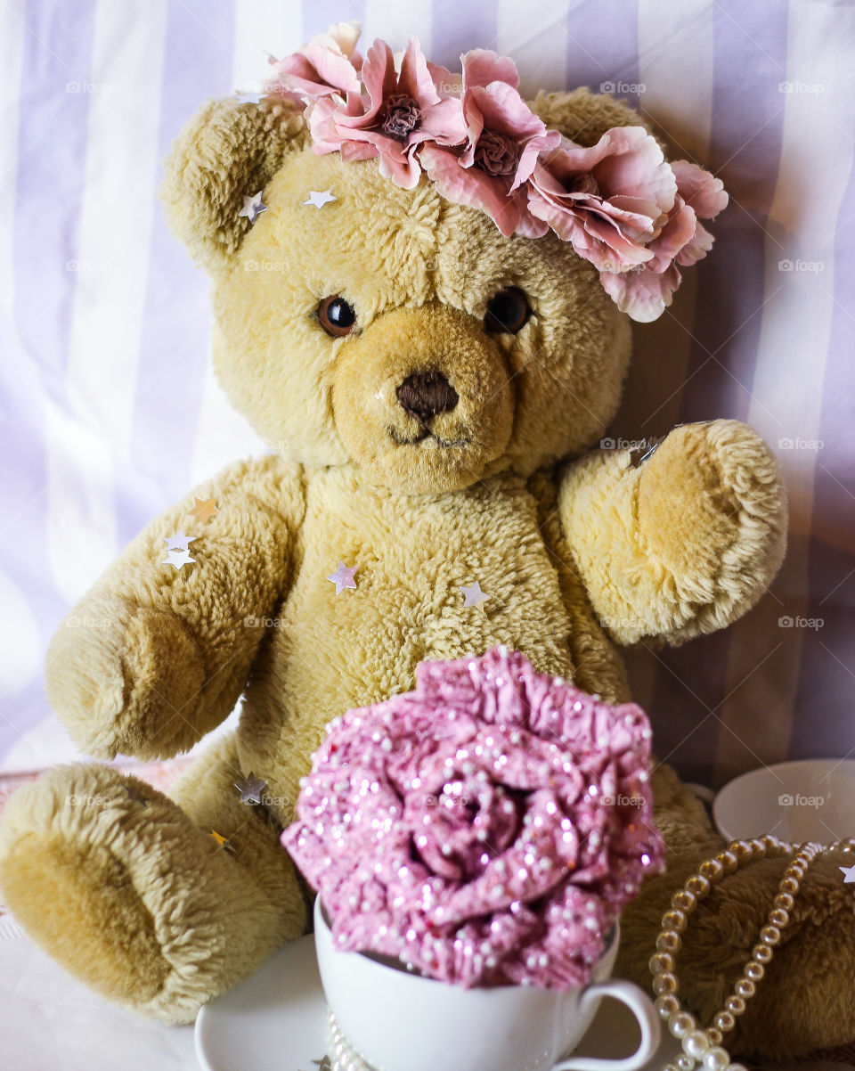 plush teddy flowers girl