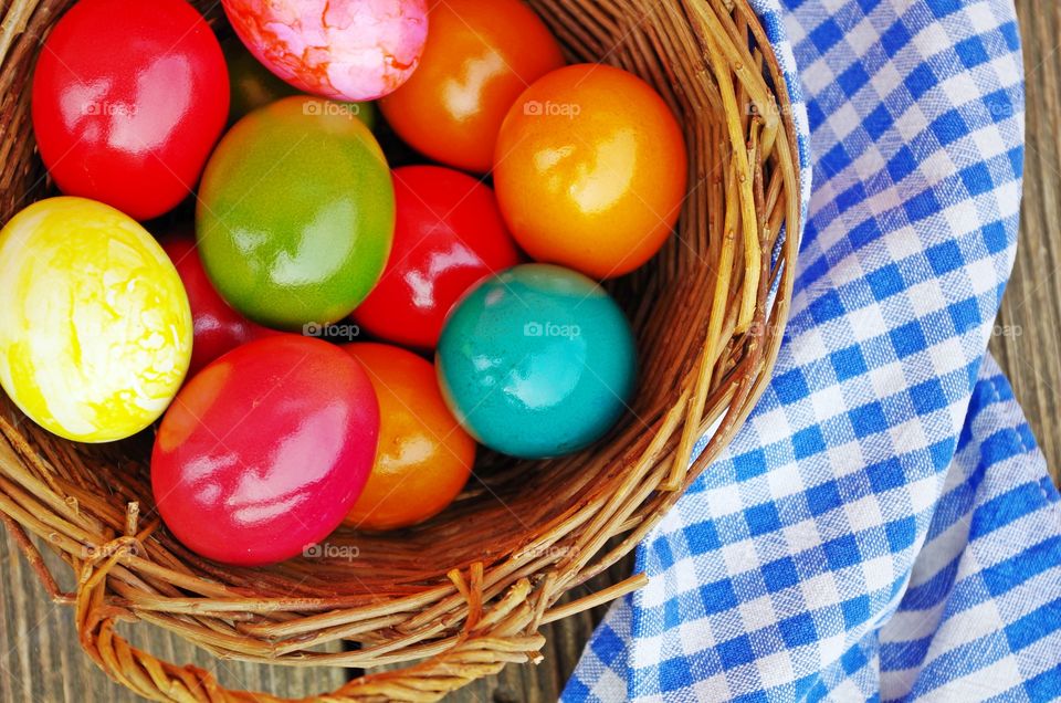 Decorated easter eggs on table