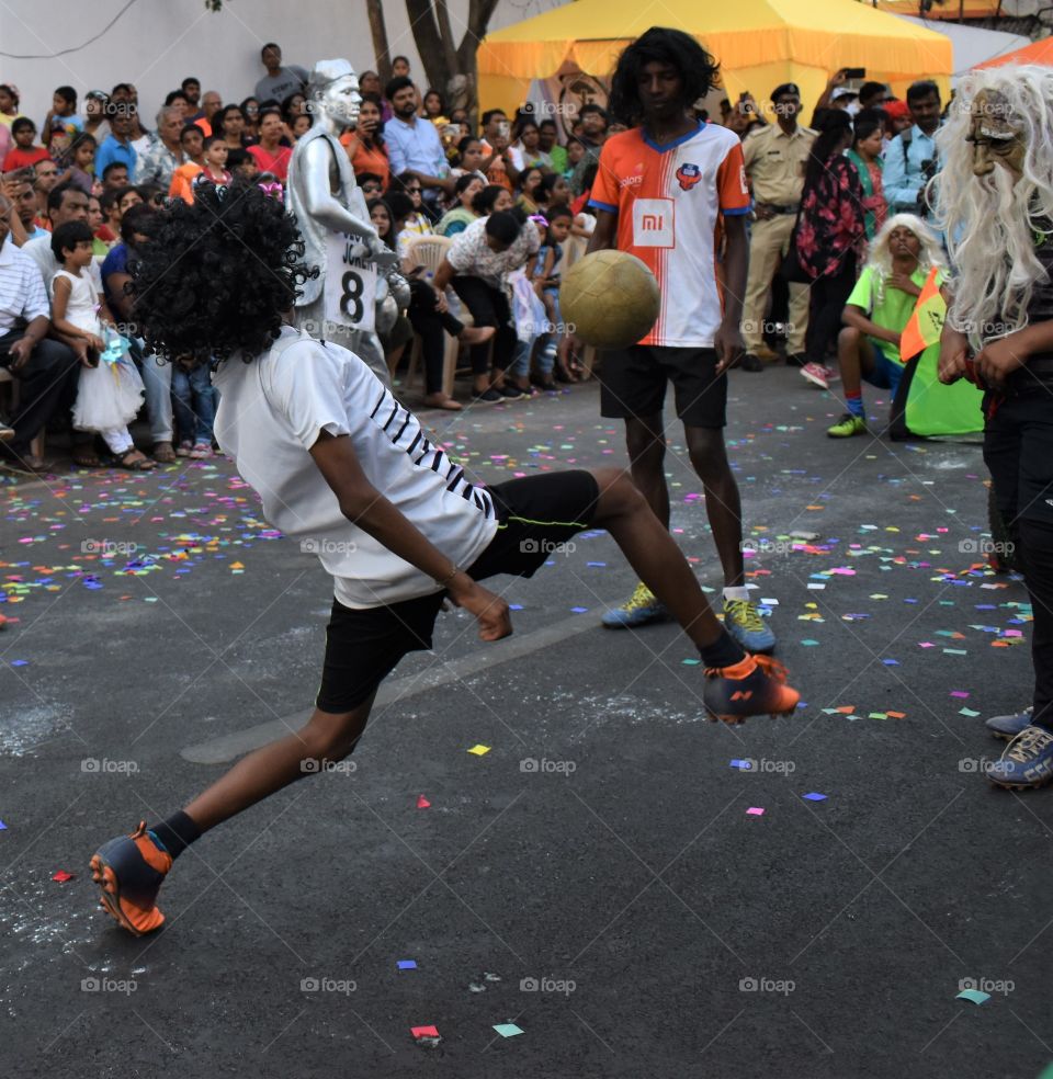 Goa kids showing off love for football in the carnival