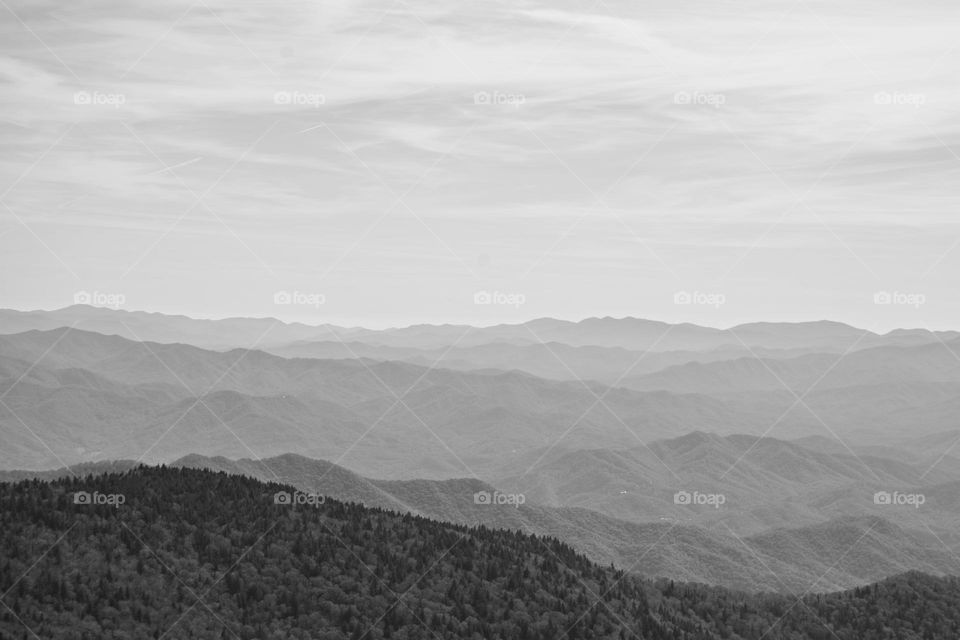 Magnificent landscape - Contrasting shades and use of natural lighting from the forest to the mountain ranges and then to the clouds in the sky show the depth of shades. Makes me dream