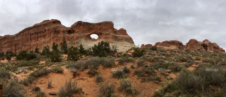 Hole formation in rock area in arches national park