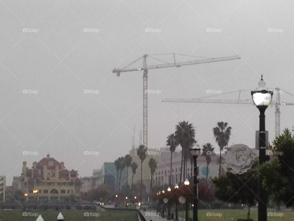 Cranes and rain