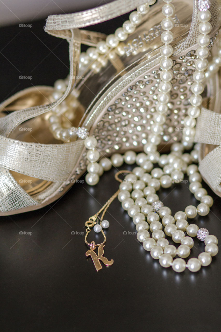 Still life of a bride's wedding day accessories