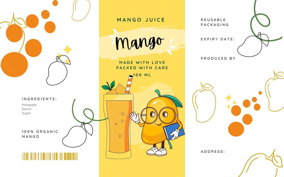 Mango Juice Label Design, Drink Label Packaging Soft Drink Label, Healthy Drink Label Design Editable Illustration Design Premium Quality. Food and drink illustration design.