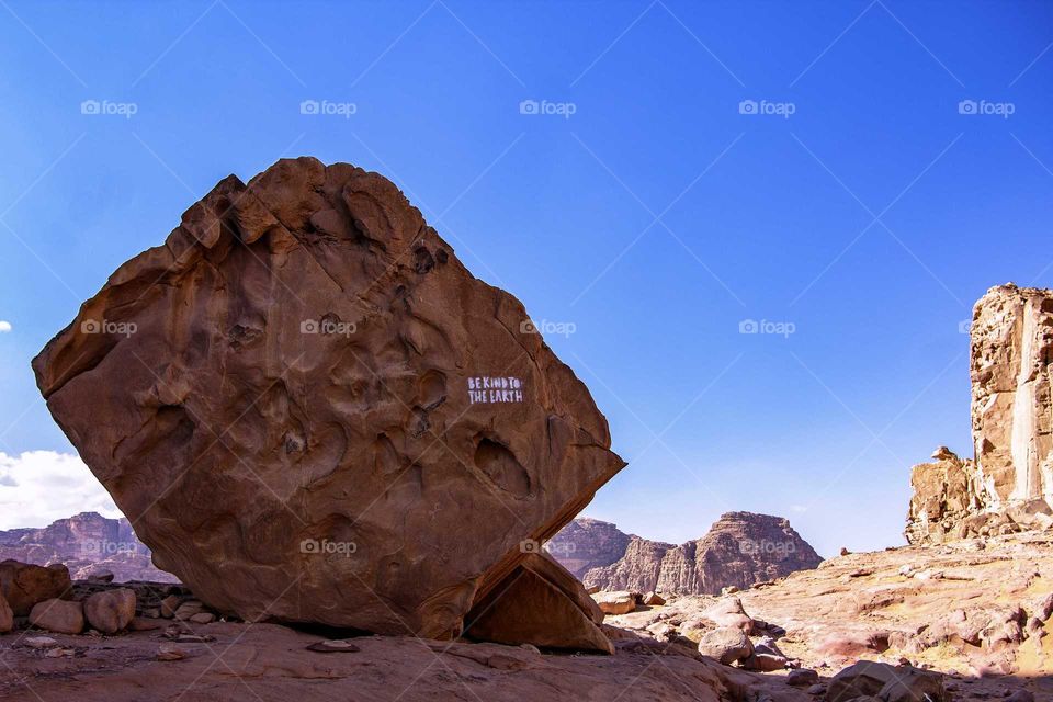 Solid Rock in the Desert of Wadi Rum Jordan.