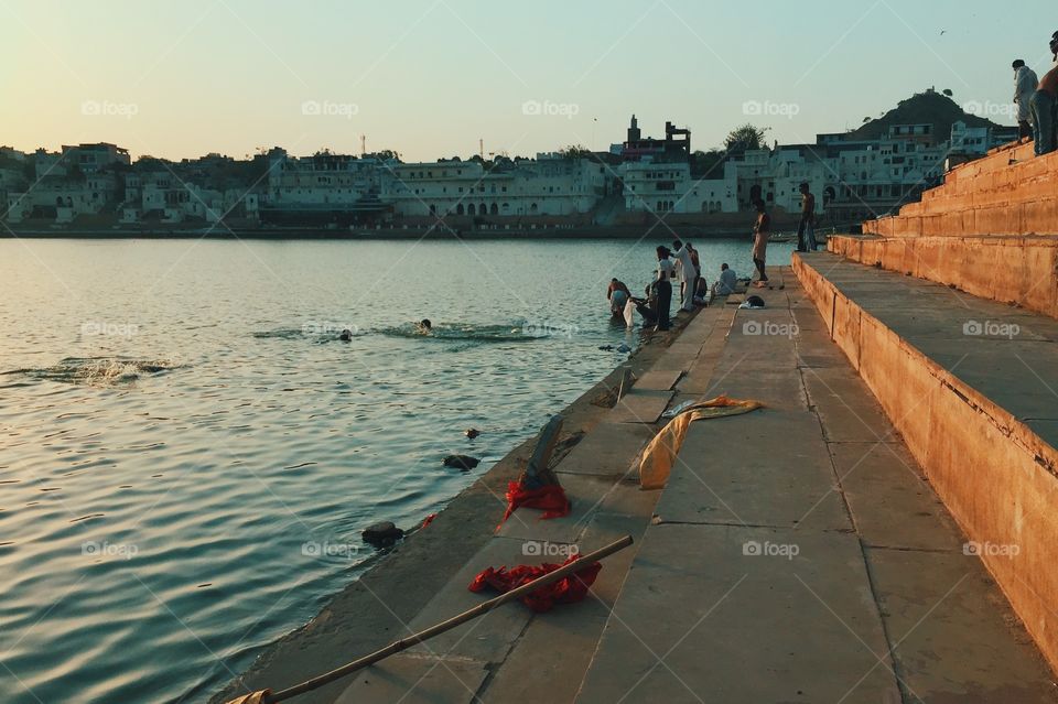 People washing on the banks of Pushkar lake