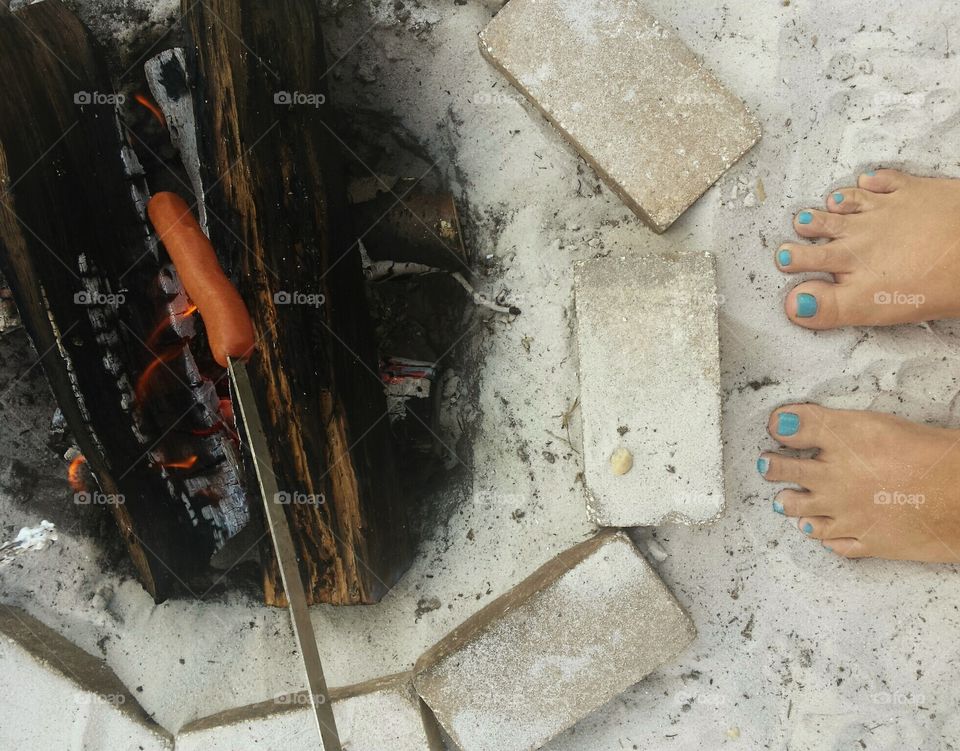 Blue toes at campfire weenie roast