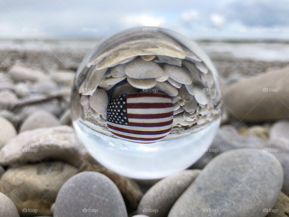 United States of America national flag after a crystal ball