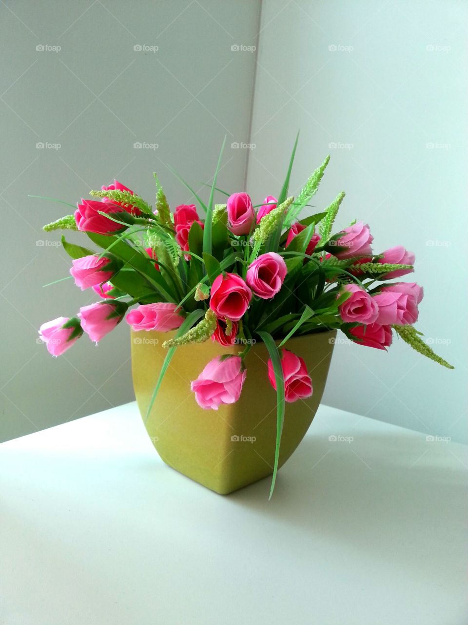 Fake pink flower vase