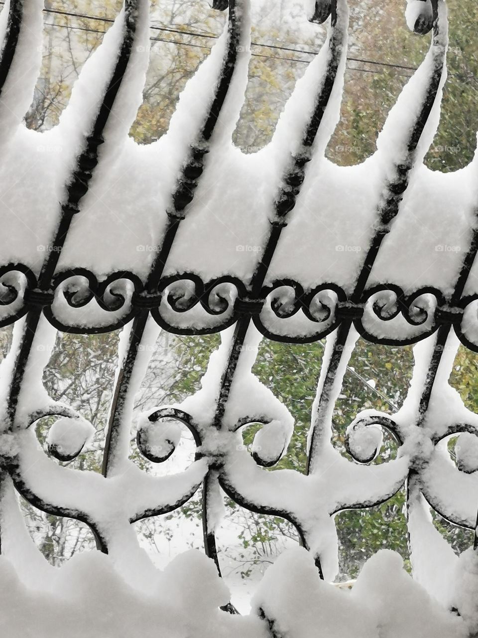 Elegant railing after a snowstorm