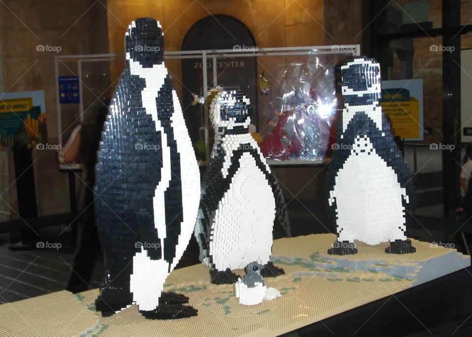 Penguins made of Legos at the zoo