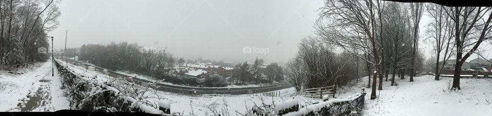 Panoramic view of Stockport in winter
