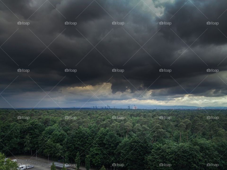 Dark clouds over city 