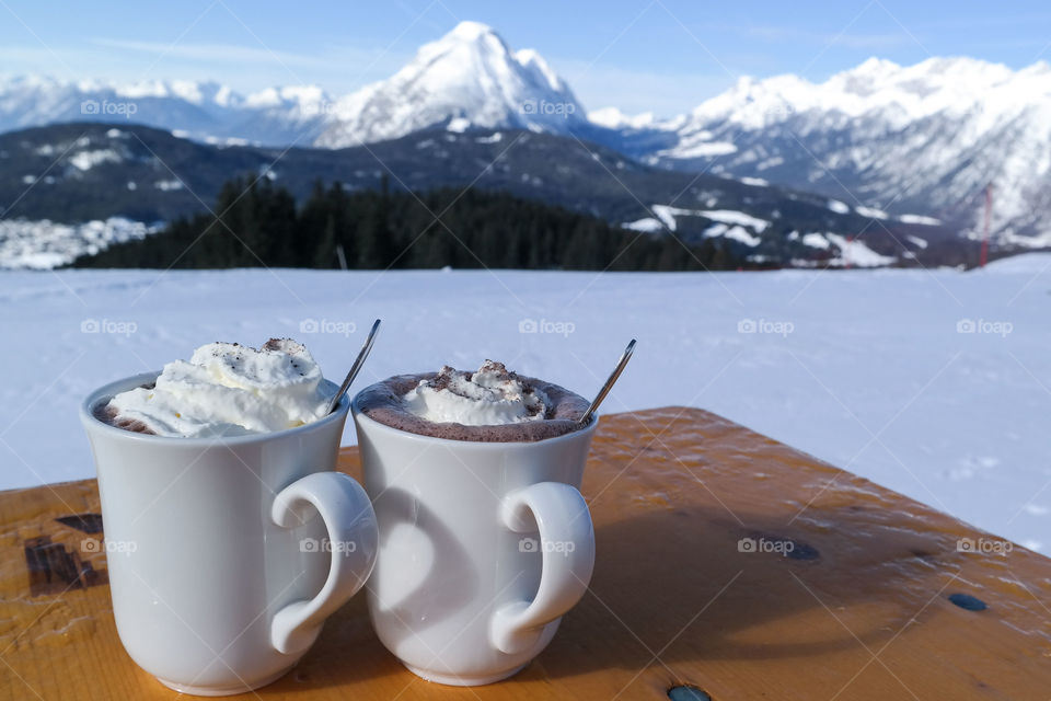 Hot beverages, behind the snowy mountains of austria 