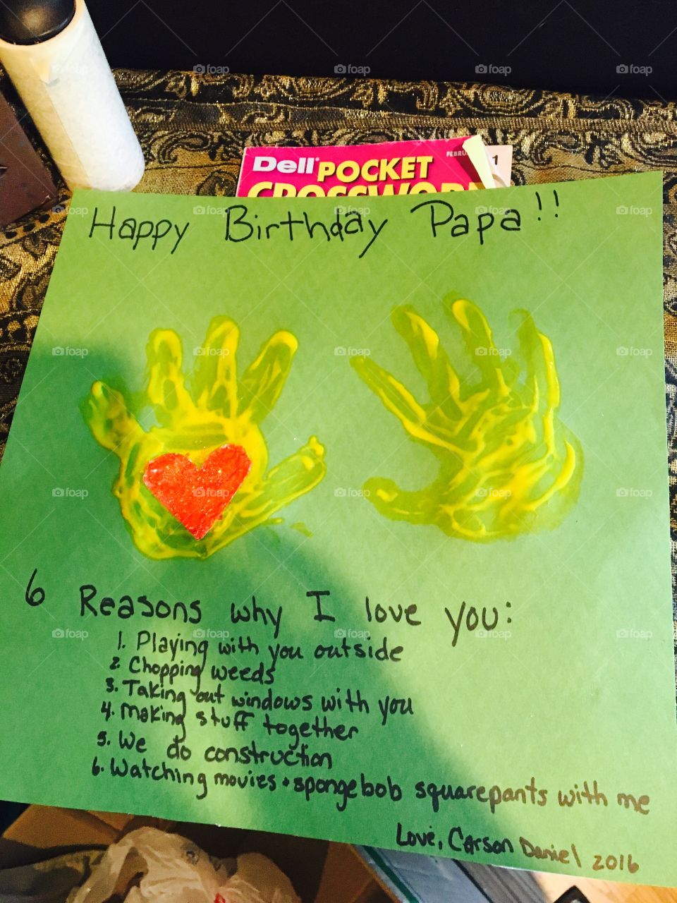Nephew and I worked on a little art project for my dad's birthday; I think it was the best present he got. Papa love 