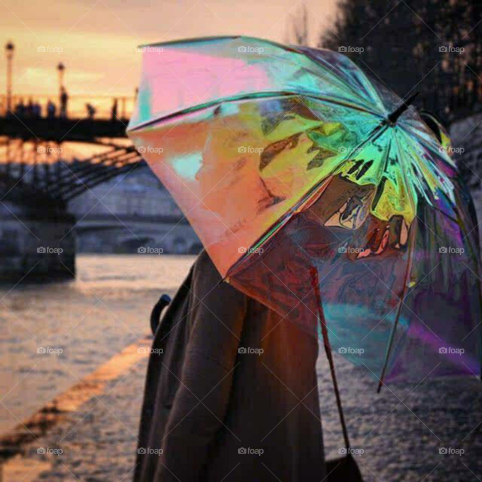 Vibrato cool colorful laser transparent umbrella fresh neon net red gradient props rainbow umbrella
