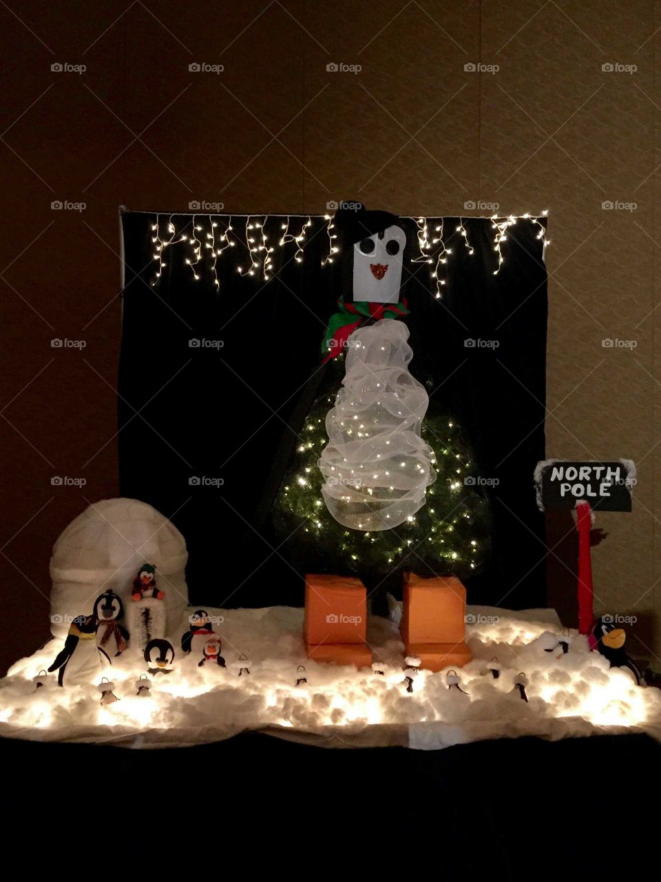 Penguin Christmas Tree with Igloo, Penguins, and Snow