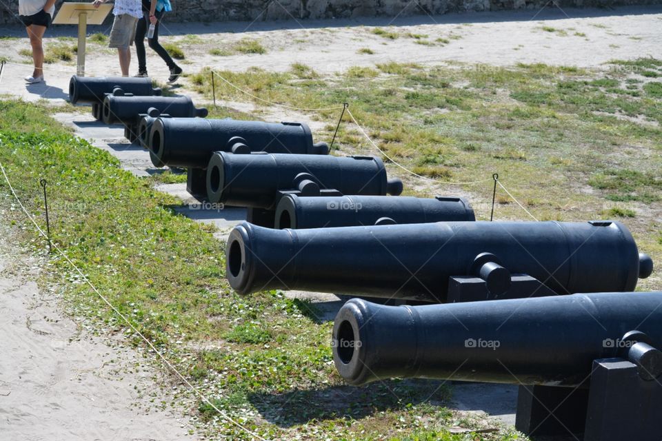Cannons line the road. Historical site.