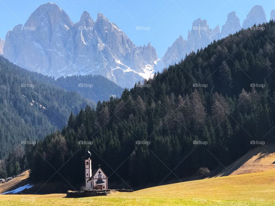 View of church in Dolomite, Italy