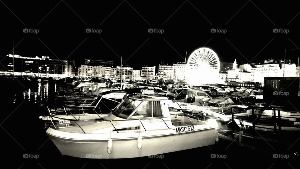 Marseille, Vieux Port at night.