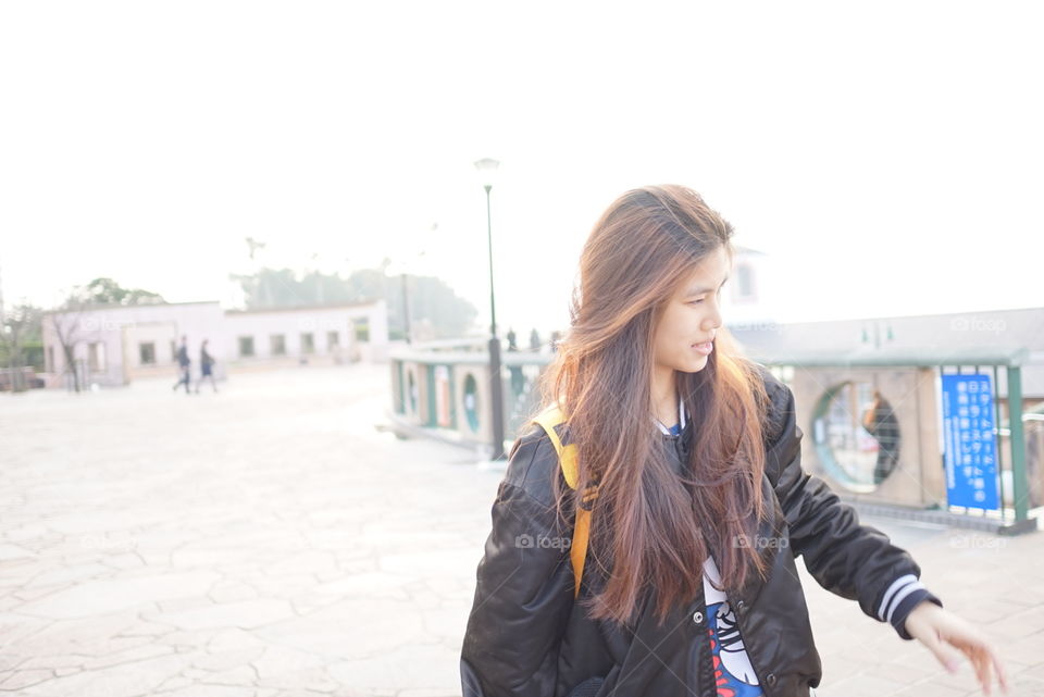 Japanese girl in baseball winter jacket