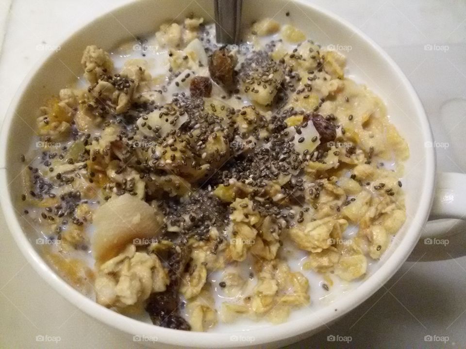 corn cereals with muesli and chia seeds