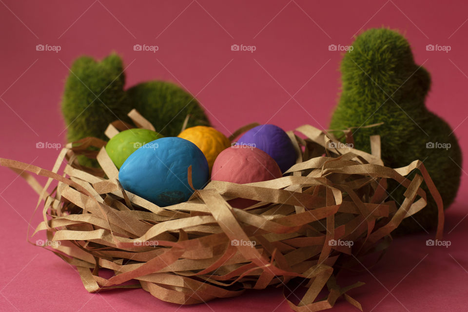 Rabbits with their easter eggs